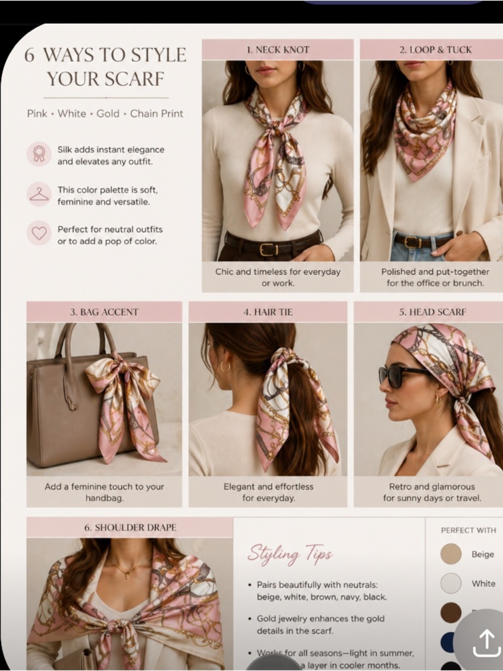 Elegant Pink & Cream Chain Print scarf. Make a top out of it see picture above. - Picture 4 of 11